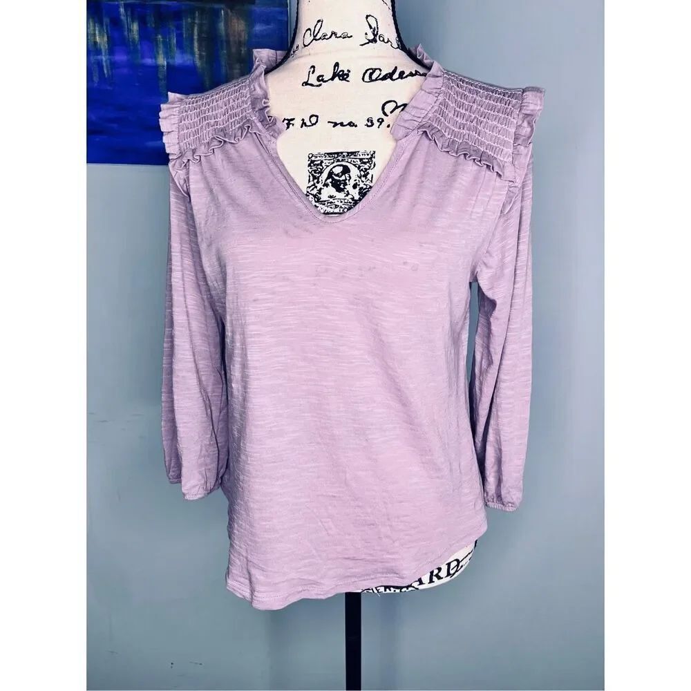 Beacon Apparel Women’s S V-Neck Ruffle Blouse Soft Lilac Trendy, Flowy